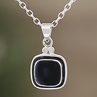Onyx pendant necklace, 'Courageous Whim' - Sterling Silver Pendant Necklace with Onyx Stones
