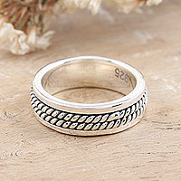 Sterling silver band ring, 'Braided Future' - Sterling Silver Band Ring with Combination Finish