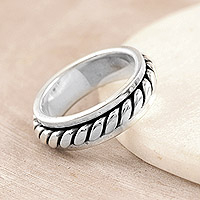 Sterling silver band ring, 'Braided Modernity' - Sterling Silver Band Ring with Braided Design