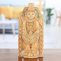 Wood sculpture, 'Balaji Temple' - Hand-Carved Wood Sculpture of Hindu God Vishnu Venkateswara