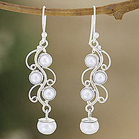 Cultured pearl dangle earrings, 'Enchanted Pearls' - Cream Cultured Pearl Dangle Earrings in High Polish Finish