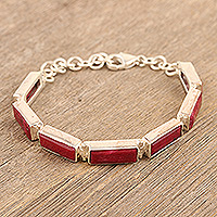 Ruby link bracelet, 'Fascinating Red' - 14-Carat Ruby Link Bracelet Crafted from Sterling Silver