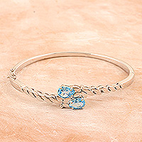 Blue topaz wristband bracelet, 'Allure & Style' - Sterling Silver Wristband Bracelet with Blue Topaz Stones