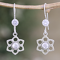 Cubic zirconia dangle earrings, 'Heaven Flowers' - Floral Sterling Silver Dangle Earrings with Cubic Zirconia