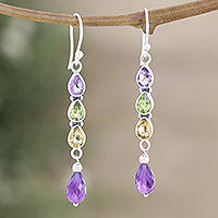 Multi-gemstone dangle earrings, 'Perfect Mix' - 925 Silver Dangle Earrings with Amethyst Peridot and Citrine