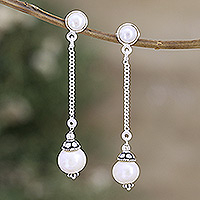 Cultured pearl dangle earrings, 'Charming Dream' - Sterling Silver Dangle Earrings with Cultured Pearls
