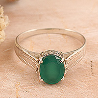 Onyx solitaire ring, 'Celestial Green' - Sterling Silver Solitaire Ring with 2-Carat Green Onyx Gem