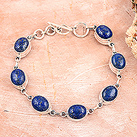 Lapis lazuli link bracelet, 'Royal Mysteries' - Lapis Lazuli Link Bracelet Made from Sterling Silver