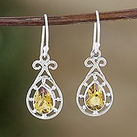 Citrine dangle earrings, 'Prosperous Essence' - Faceted 4-Carat Citrine Dangle Earrings Crafted in India
