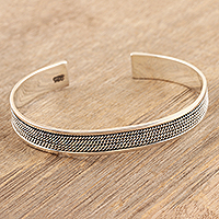 Sterling silver cuff bracelet, 'Luxurious Bonds' - Polished Sterling Silver Cuff Bracelet Crafted in India