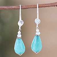 Agate and blue topaz beaded dangle earrings, 'Serene Candy' - Polished Beaded Dangle Earrings with Agate and Blue Topaz
