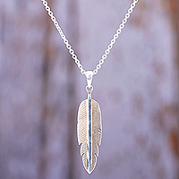 Sterling silver pendant necklace, 'Dancing Feather' - Feather-Themed Sterling Silver Pendant Necklace from India