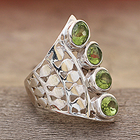 Peridot cocktail ring, 'Glorious Fortune' - Sterling Silver Cocktail Ring with 4-Carat Peridot Gems