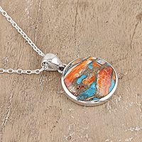 Sterling silver pendant necklace, 'Sunset at the Island' - Sterling Silver Pendant Necklace with Composite Turquoise