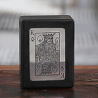 Wood deck box, 'Challenging Luck' - Handcrafted Acacia Wood Deck Box with Playing Cards