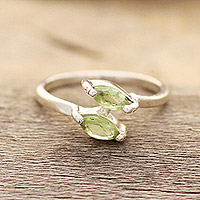 Peridot band ring, 'Wrapped in Fortune' - Sterling Silver and Natural Peridot Band Ring