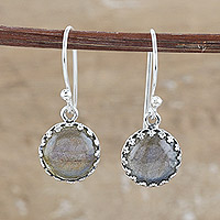 Labradorite dangle earrings, 'Iridescent Glam' - Sterling Silver Dangle Earrings with Iridescent Labradorite