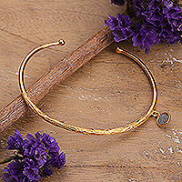 Gold-plated labradorite cuff bracelet, 'Evening Appeal' - 18k Gold-Plated Cuff Bracelet with Labradorite Charm