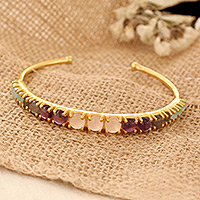 Gold-plated multi-gemstone cuff bracelet, 'Chic & Fabulous' - Colorful Gold-Plated Multi-Gemstone Cuff Bracelet from India