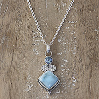 Blue topaz and larimar pendant necklace, 'Pastel Seas' - Blue Topaz and Larimar Sterling Silver Pendant Necklace