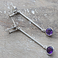 Amethyst dangle earrings, 'Chic Purple' - Sterling Silver Dangle Earrings with Amethyst Made in India