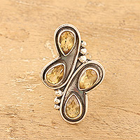 Citrine cocktail ring, 'Gemstone Slide in Yellow' - Four-Carat Citrine and Sterling Silver Cocktail Ring