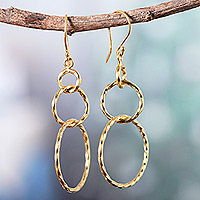 Gold-plated dangle earrings, 'Golden Loop' - 22k Gold-Plated Sterling Silver Loop Dangle Earrings