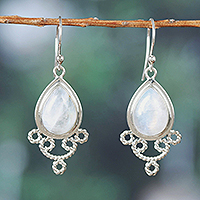 Rainbow Moonstone dangle earrings, 'Misty Princess' - Polished Rainbow Moonstone Dangle Earrings from India