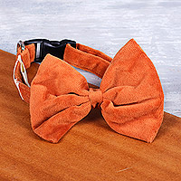 Pet collar, 'Royal Elegance in Ginger' - Pet Collar with Bow Tie and Snap Buckle in Orange
