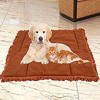 Cotton pet blanket, 'Cozy Rust' - Rust Cotton Pet Blanket with Fringes from India