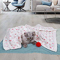 Printed pet blanket, 'Sleepy Love' - Heart-Themed Printed Pet Blanket in White and Ivory