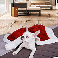 Quilted pet blanket, 'Intense Snow Dreams' - Cherry Quilted Pet Blanket with Snow White Piping from India