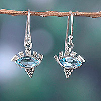 Blue topaz dangle earrings, 'Iridescent Stare' - Two-Carat Marquise-Shaped Blue Topaz Dangle Earrings