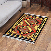 Wool area rug, 'Classic Manor' (3x5) - Handmade Diamond-Patterned Wool Area Rug in Warm Hues (3x5)