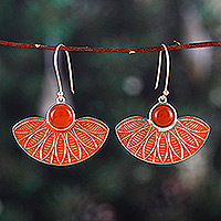 Carnelian dangle earrings, 'Orange Fantasy' - Hand-Painted Carnelian Sterling Silver Dangle Earrings