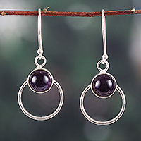 Amethyst dangle earrings, 'Purple Blaze' - Polished Sterling Silver Dangle Earrings with Amethyst Stone