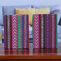 Cotton jacquard journals, 'Love of Writing' (pair) - Pair of Cotton Jacquard Journals Made with Recycled Paper