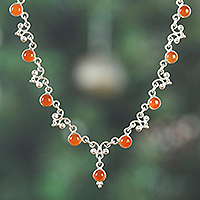 Carnelian link necklace, 'Fiery Princess' - Classic Natural Carnelian and Sterling Silver Link Necklace