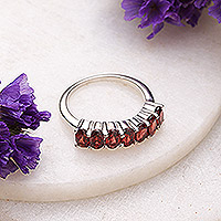 Garnet cocktail ring, 'Positive Passion' - Polished One-Carat Faceted Garnet Cocktail Ring from India