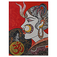 'Brahmacharini' - Expressionist Red and White Acrylic Brahmacharini Painting