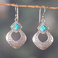 Calcite dangle earrings, 'Healing Glamour' - Hammered Classic Sterling Silver and Calcite Dangle Earrings