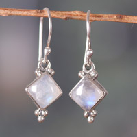 Rainbow moonstone dangle earrings, 'Misty Jewels' - Polished Natural Rainbow Moonstone Dangle Earrings