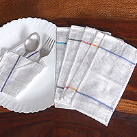 Mini cotton dish towels, 'Joyful Flavors' (set of 6) - Set of 6 Woven Mini Cotton Dish Towels with Colorful Stripes