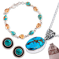 Curated gift set, 'Mythical India' - Curated Gift Set with Necklace Earrings Bracelet from India