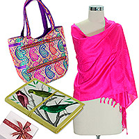 Curated gift set, 'Delightful Dream' - Curated Gift Set with Silk Shawl Shoulder Bag and Journal