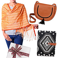 Curated gift set, 'Chase the Sunset' - Warm-Toned Leather, Cotton and Silk Curated Gift Set