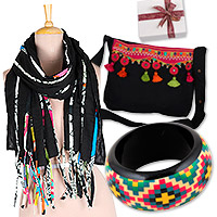 Curated gift set, 'Dreams with Style' - Handcrafted Black Base-Toned Colorful Curated Gift Set