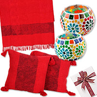 Curated gift set, 'Magical Fest' - Handcrafted Colorful Cotton and Glass Curated Gift Set