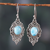 Larimar dangle earrings, 'Classic Heaven' - Polished Classic Natural Larimar Dangle Earrings from India