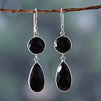 Onyx dangle earrings, 'Midnight Excellence' - Polished 13-Carat Faceted Onyx Dangle Earrings from India